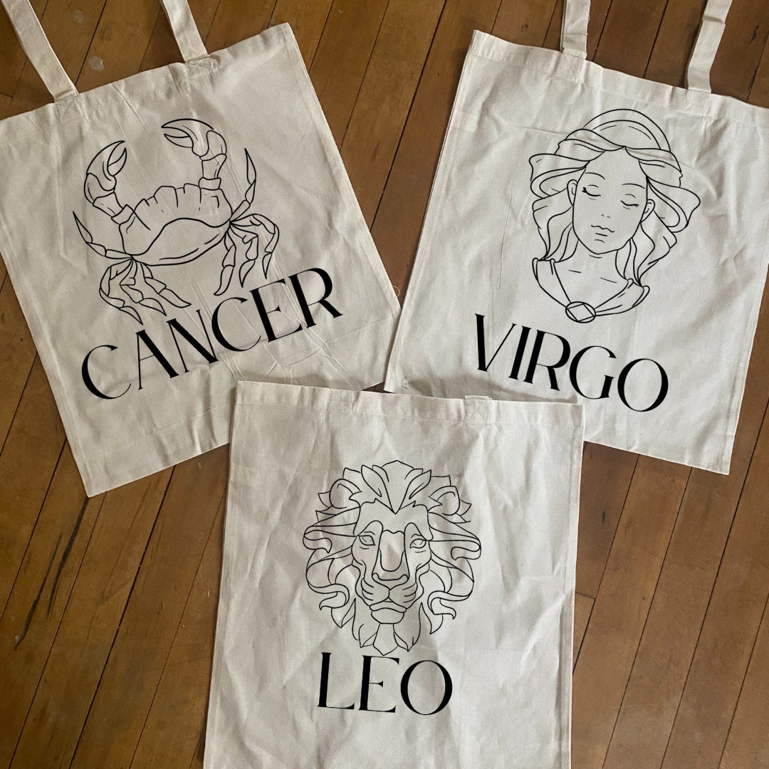 Astrology Sign Tote Bag, Modern Line Draw Zodiac Tote Bag, Cute Bag, Cute zodiac bag, Astrological Bag