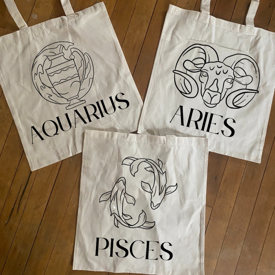 Astrology Sign Tote Bag, Modern Line Draw Zodiac Tote Bag, Cute Bag, Cute zodiac bag, Astrological Bag